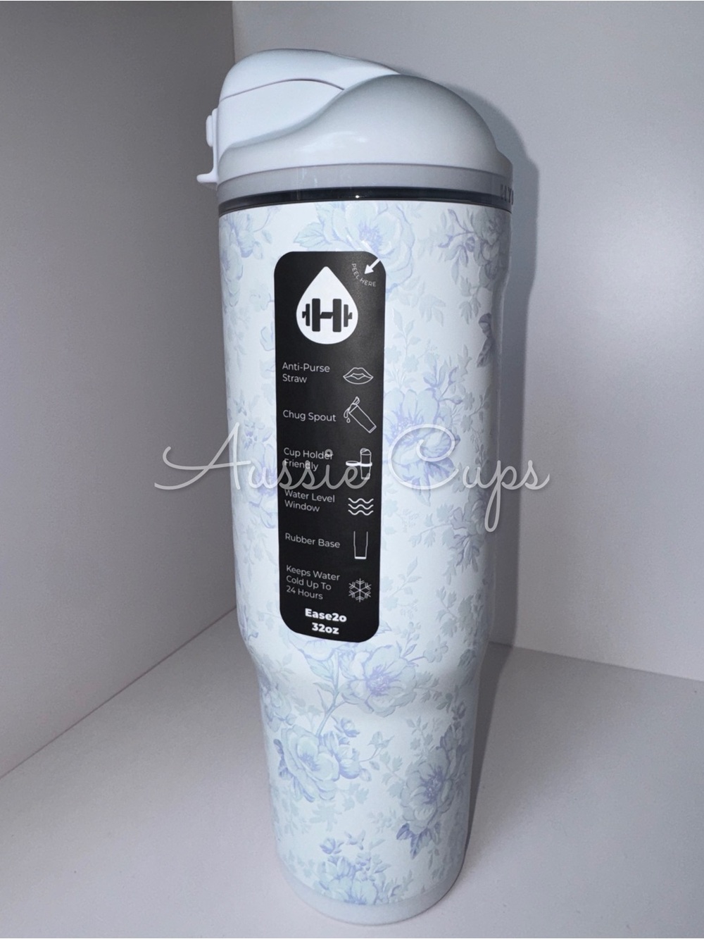 Cherish 32oz Ease 2.o HydroJug Floral Tumbler - White & Light Blue, BNWT&B